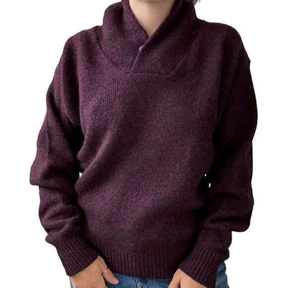 Vintage 1990s Eddie Bauer Purple Wool Blend Dark Academia Cowl Neck Sweater Sz M - Picture 4 of 7
